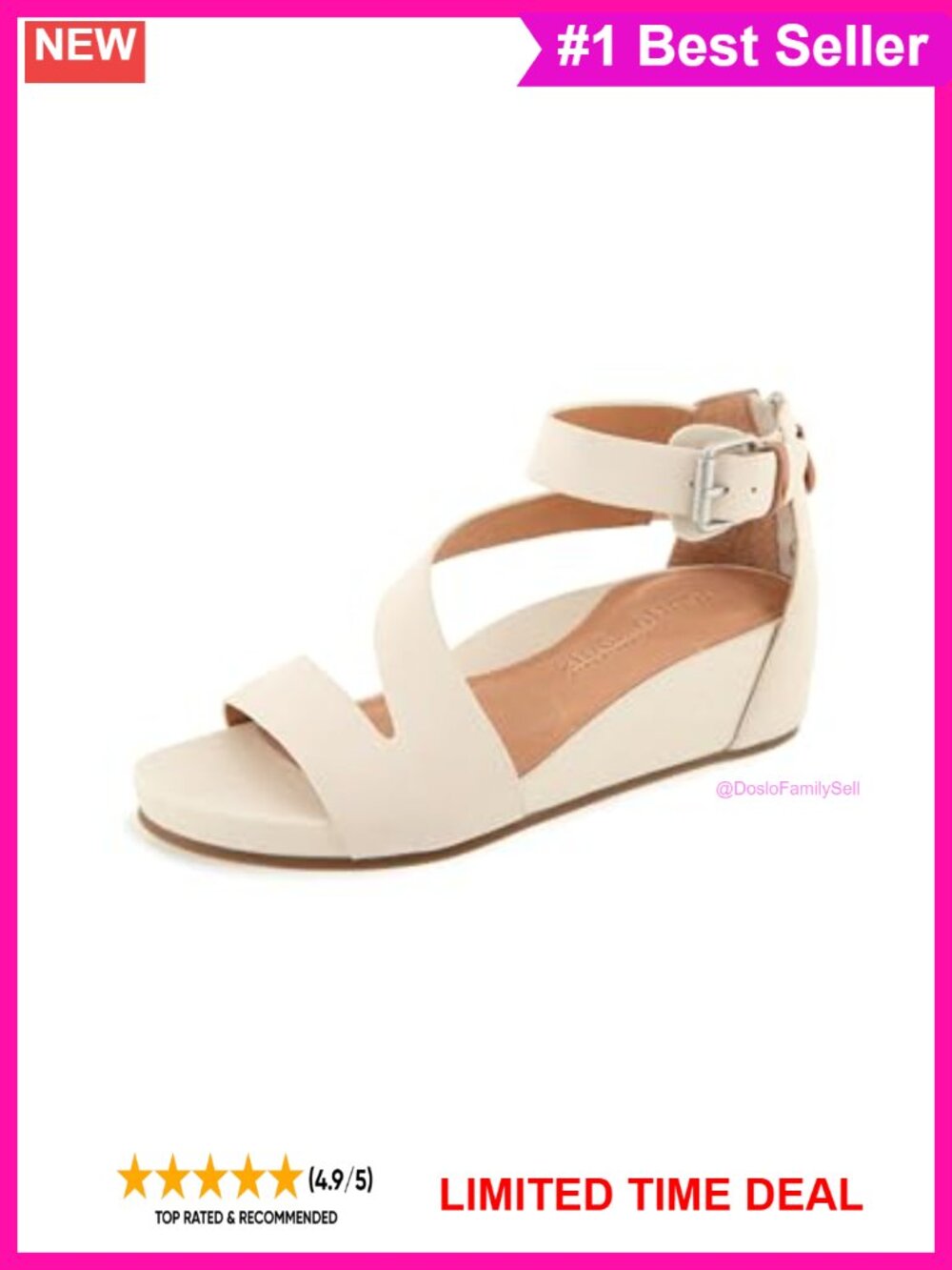 Kenneth Cole Gentle Souls Gwen Wedge Sandal Leather Ankle Strap Zip